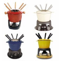 Gusseisen-Emaille-Fondue-Set mit Foks